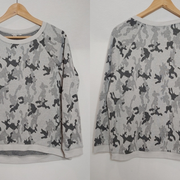 Halogen Nordstrom Crew Neck Pullover Sweater Raglan Sleeves Gray Camo Medium - Picture 1 of 7